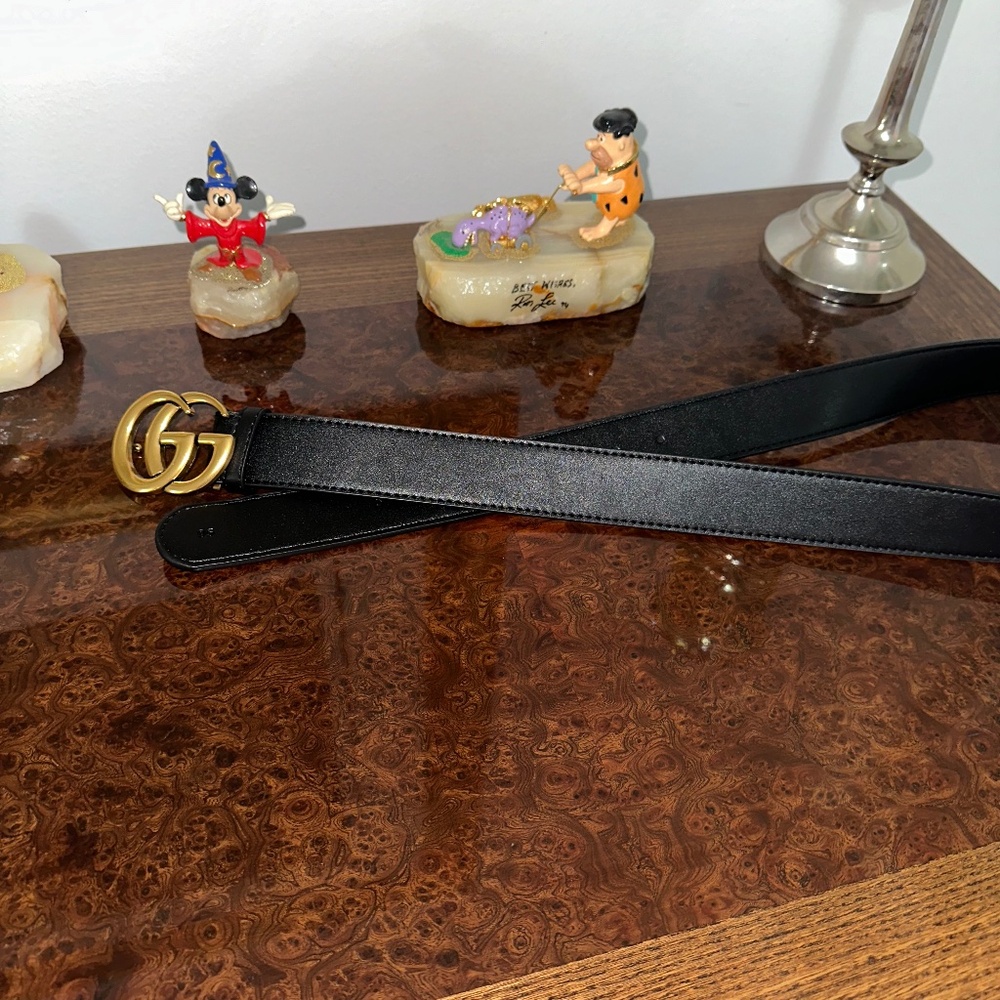 Gucci Black Leather GG Marmont High Waist Belt Women Luxury Apparel